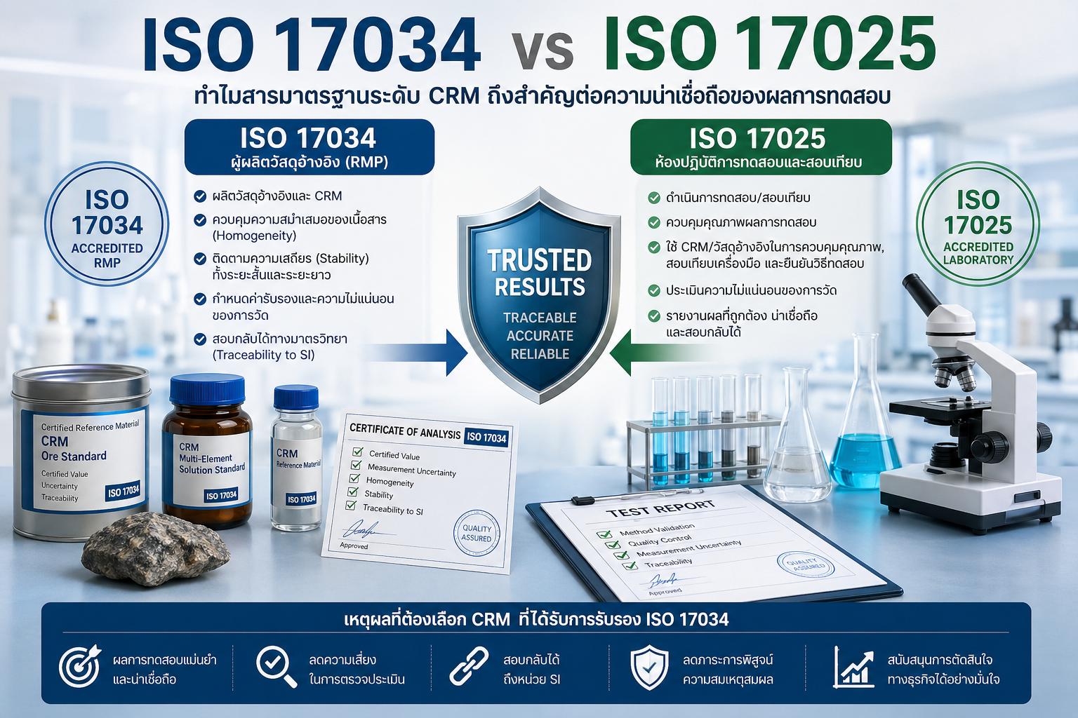ความแตกต่างระหว่าง ISO 17034 และ ISO 17025