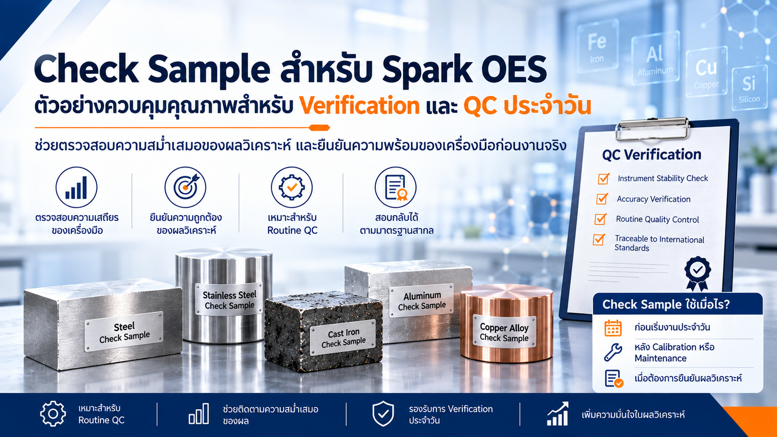Control Sample / Check Sample สำหรับ Spark OES | ตัวอย่างควบคุมคุณภาพเครื่อง Spectrometer